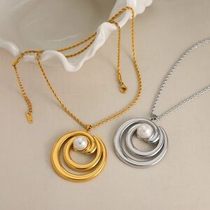 18K Gold Plated Stainless Steel Pearl Vortex Pendant Necklace